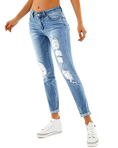 RHODANTHE Women's Ripped Boyfriend Jeans Stretch Skinny Trendy Jean Women Straight Distressed Jeans