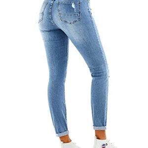 RHODANTHE Women's Ripped Boyfriend Jeans Stretch Skinny Trendy Jean Women Straight Distressed Jeans