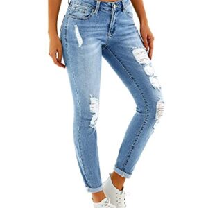 RHODANTHE Women's Ripped Boyfriend Jeans Stretch Skinny Trendy Jean Women Straight Distressed Jeans