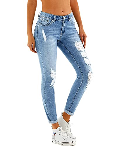 RHODANTHE Women's Ripped Boyfriend Jeans Stretch Skinny Trendy Jean Women Straight Distressed Jeans