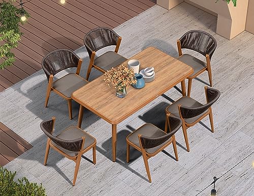 PURPLE LEAF 7 Pieces Outdoor Dining Set All-Weather Wicker Outdoor Patio Furniture with Table All Aluminum Frame for Lawn Garden Backyard Deck Patio Dining Set with Cushions, Brown