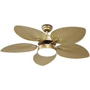 yitahome tropical ceiling fans with light and remote, 52 inch fan light with memory function, lights colors changing, quiet motor, timer, palm leaf blades for outdoor/indoor - gold