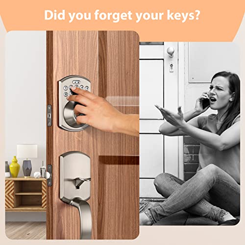 Keyless Entry Door Lock with Handle, TRAUST Electronic Keypad Deadbolt, 4-Piece Front Door Lock Set, Auto Lock, 1-Touch Locking, Low Battery Alert, 10 User Codes, IP54 Waterproof, Satin Nickel