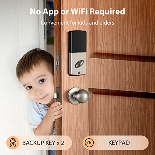 Keyless Entry Door Lock with Handle, TRAUST Electronic Keypad Deadbolt, 4-Piece Front Door Lock Set, Auto Lock, 1-Touch Locking, Low Battery Alert, 10 User Codes, IP54 Waterproof, Satin Nickel