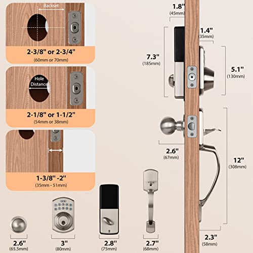 Keyless Entry Door Lock with Handle, TRAUST Electronic Keypad Deadbolt, 4-Piece Front Door Lock Set, Auto Lock, 1-Touch Locking, Low Battery Alert, 10 User Codes, IP54 Waterproof, Satin Nickel