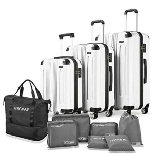 joyway luggage 10-piece sets,abs hardside suitcase with spinner wheels,tsa lock luggage sets for women and men(white)
