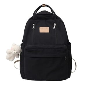 jhtpslr preppy backpack with plushies cute vintage backpack for school girls light academia bookbags preppy aesthetic backpack (black)