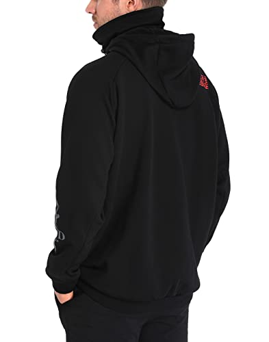 LRD Fleece Hoodie with Mask for Men Built in Gaiter Tactical Fishing Sweatshirt Black - L