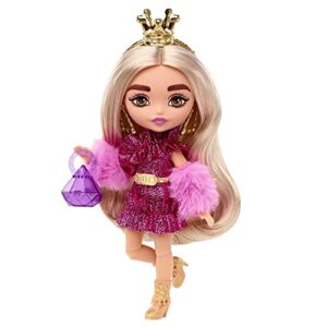 barbie extra minis doll & accessories with blonde hair, toy pieces include shimmery dress & furry shrug