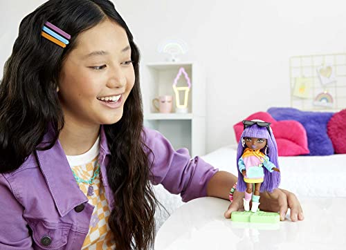 Barbie Extra Minis Doll & Accessories with Purple & Silver Hair, Toy Pieces Include Color-Block Hoodie Dress & Boots