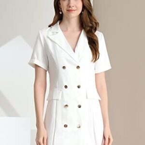 Allegra K Women's Notched Lapel Double Breasted Casual Work Office Belted Blazer Dress Medium White