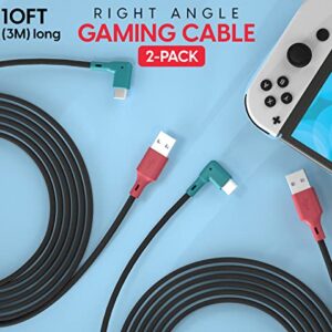 TALK WORKS Fast Charging Cable Compatible with Nintendo Switch, Switch Lite & OLED - USB-C Charger Cables - 10 ft. Long, Right-Angle Cable for Comfortable Mobile Gaming - Blue/Red (2 Pack)