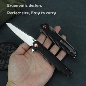 Pocket Folding Knife for EDC, 3.54" D2 Steel Blade Everyday Carry Folding Knife with Clip, G10 Handle for Camping, Fishing, Hiking, Fruit Knife Outdoor Activities Home Improvement, Gifts For Men Women