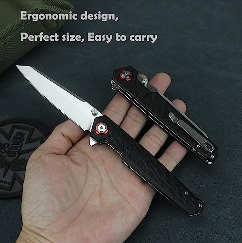 Pocket Folding Knife for EDC, 3.54" D2 Steel Blade Everyday Carry Folding Knife with Clip, G10 Handle for Camping, Fishing, Hiking, Fruit Knife Outdoor Activities Home Improvement, Gifts For Men Women