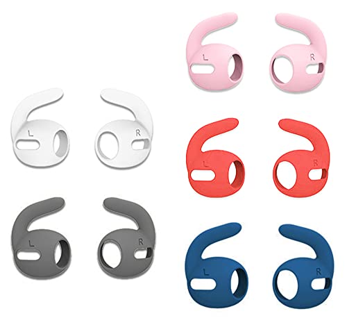 ALXCD Sport Eartips Hook Compatible with AirPods 3 Earbuds 3rd Gen 2021, Anti Slip Silicone Earbuds Covers Earhooks, Compatible with AirPods 3, 5 Pairs, White Gray Pink Red Blue