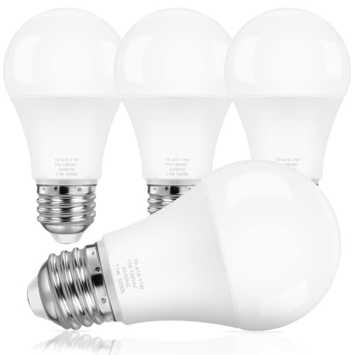 ASOMST A19 LED Light Bulbs, 100 Watt Equivalent, 5000K Daylight White 1100Lumen Bulbs 11W, Non-Dimmable Frosted Lighting E26 Base, CRI 85+, 25000+ Hours Lifespan, No Flicker, Pack of 4