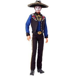 barbie 2022 día de muertos ken doll wearing shirt, vest & sombrero, with calavera face paint, gift for collectors