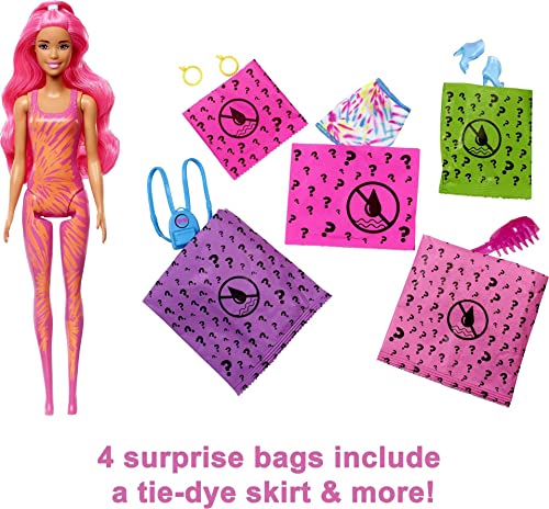 Barbie Color Reveal Doll & Accessories For 3 years and up Neon Tie-Dye Series, 7 Surprises, 1 Barbie Doll (Styles May Vary)