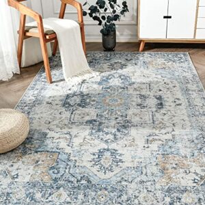 jinchan area rug 5x7 indoor vintage rug floor cover print distressed carpet multi thin rug chenille blue foldable accent rug lightweight non slip kitchen living room bedroom dining room