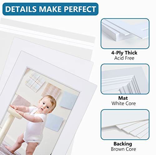 Somime Acid Free 8x10 Frame Mat Set, White 8x10 Matte for 5x7 Pictures with Core Bevel Cut for Photos, Artworks, Prints(10 Pack) - Includes Pre-Cut Mats, Backing Boards and Crystal Seal Bags