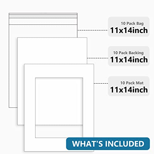 Somime 10 Pack White Photo Mats 11x14 for 8x10 with Core Bevel Cut Matte Sets, Acid Free Mat Board for Picture Frame, Photos, 11x14 Mat - Includes Pre-Cut Mats, Backing Boards and Clear Seal Bags