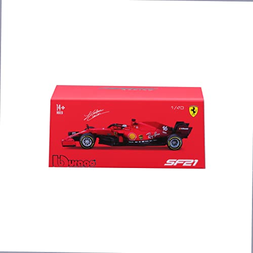 Bburago B18-36828L 1:43 F1 2021 Ferrari SF21 with Helmet Leclerc, Assorted Designs and Colours