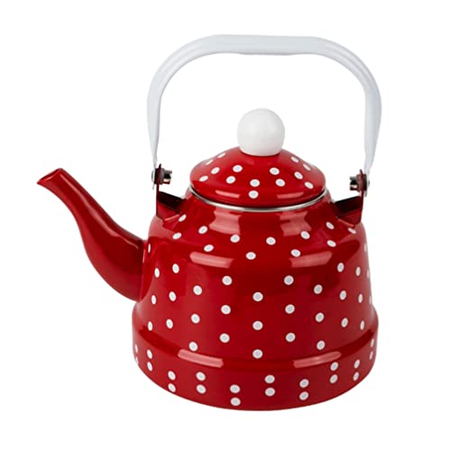 DOITOOL Tea Kettle Tea Kettle Tea Kettle Red and White Kettle Enamel Tea Kettle Creative Stove Teapot for Home (1. 1L) Enamel Pot Insulated Water Bottle Glass Water Bottles