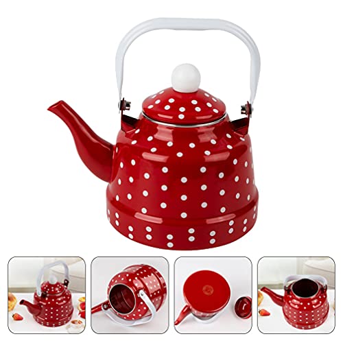 DOITOOL Tea Kettle Tea Kettle Tea Kettle Red and White Kettle Enamel Tea Kettle Creative Stove Teapot for Home (1. 1L) Enamel Pot Insulated Water Bottle Glass Water Bottles