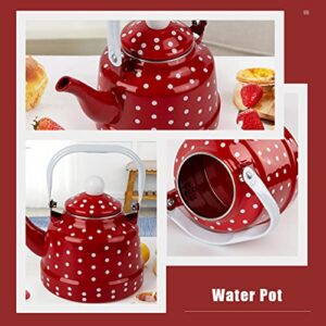 DOITOOL Tea Kettle Tea Kettle Tea Kettle Red and White Kettle Enamel Tea Kettle Creative Stove Teapot for Home (1. 1L) Enamel Pot Insulated Water Bottle Glass Water Bottles