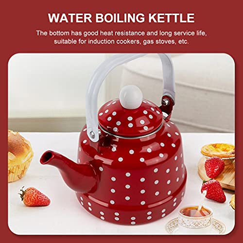 DOITOOL Tea Kettle Tea Kettle Tea Kettle Red and White Kettle Enamel Tea Kettle Creative Stove Teapot for Home (1. 1L) Enamel Pot Insulated Water Bottle Glass Water Bottles