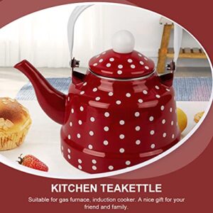 DOITOOL Tea Kettle Tea Kettle Tea Kettle Red and White Kettle Enamel Tea Kettle Creative Stove Teapot for Home (1. 1L) Enamel Pot Insulated Water Bottle Glass Water Bottles