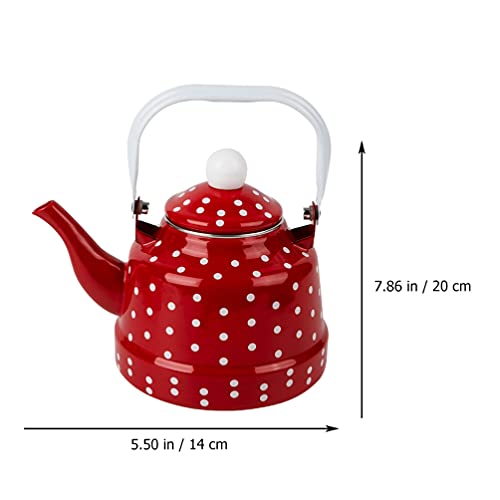 DOITOOL Tea Kettle Tea Kettle Tea Kettle Red and White Kettle Enamel Tea Kettle Creative Stove Teapot for Home (1. 1L) Enamel Pot Insulated Water Bottle Glass Water Bottles