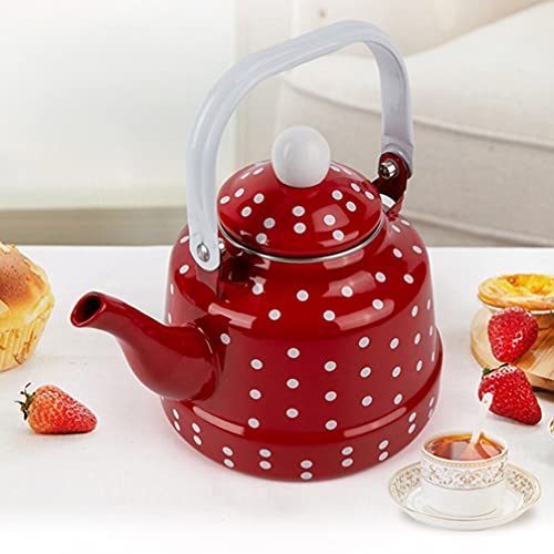 DOITOOL Tea Kettle Tea Kettle Tea Kettle Red and White Kettle Enamel Tea Kettle Creative Stove Teapot for Home (1. 1L) Enamel Pot Insulated Water Bottle Glass Water Bottles