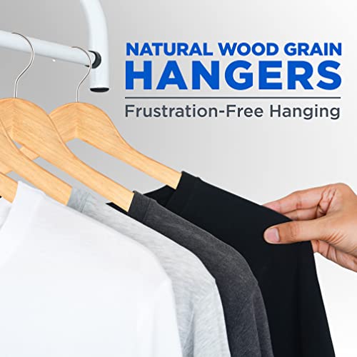 SereneLife Premium Solid Wooden Hangers - Smooth Finish Space Saving Heavy Duty Suit Clothes Hanger Set w/ 360 Degree Swivel Metal Hook, Precisely Cut Notches, for Coats Jackets Pants, Brown (30-Pack)