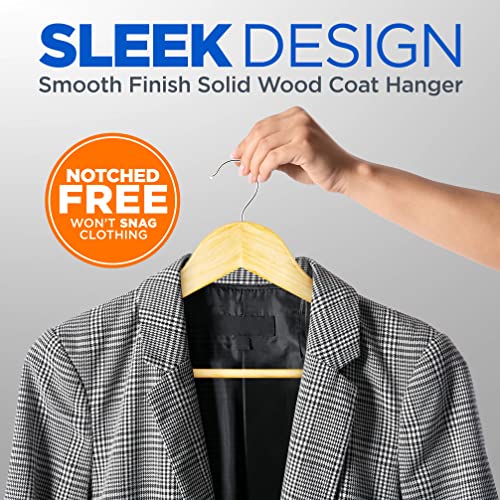 SereneLife Premium Solid Wooden Hangers - Smooth Finish Space Saving Heavy Duty Suit Clothes Hanger Set w/ 360 Degree Swivel Metal Hook, Precisely Cut Notches, for Coats Jackets Pants, Brown (30-Pack)