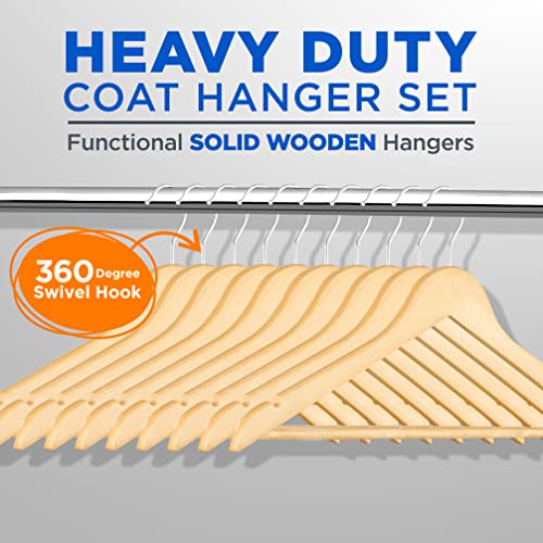 SereneLife Premium Solid Wooden Hangers - Smooth Finish Space Saving Heavy Duty Suit Clothes Hanger Set w/ 360 Degree Swivel Metal Hook, Precisely Cut Notches, for Coats Jackets Pants, Brown (30-Pack)