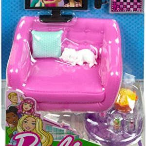 Barbie Indoor Furniture Playset, Living Room Includes Kitten, Furniture and Accessories for Movie and Game Night