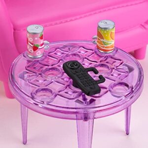 Barbie Indoor Furniture Playset, Living Room Includes Kitten, Furniture and Accessories for Movie and Game Night