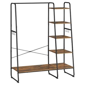 vasagle clothes rack, clothing rack with shoe shelf, 5-tier storage rack, 6 side hooks, for bedroom, living room, rustic brown and black urgr116b01