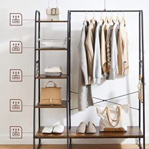 VASAGLE Clothes Rack, Clothing Rack with Shoe Shelf, 5-Tier Storage Rack, 6 Side Hooks, for Bedroom, Living Room, Rustic Brown and Black URGR116B01