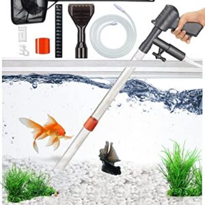 QZQ Aquarium Gravel Cleaner [2023 Edition] Vacuum Fish Tank Vacuum Cleaner Tools for Aquarium Water Changer with Aquarium Thermometers Fish Net kit Use for Fish Tank Cleaning Gravel and Sand