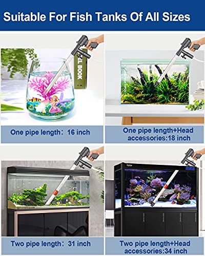 QZQ Aquarium Gravel Cleaner [2023 Edition] Vacuum Fish Tank Vacuum Cleaner Tools for Aquarium Water Changer with Aquarium Thermometers Fish Net kit Use for Fish Tank Cleaning Gravel and Sand