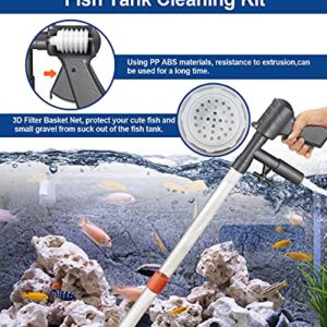 QZQ Aquarium Gravel Cleaner [2023 Edition] Vacuum Fish Tank Vacuum Cleaner Tools for Aquarium Water Changer with Aquarium Thermometers Fish Net kit Use for Fish Tank Cleaning Gravel and Sand