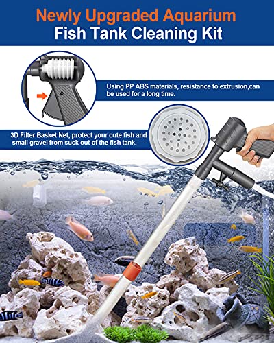 QZQ Aquarium Gravel Cleaner [2023 Edition] Vacuum Fish Tank Vacuum Cleaner Tools for Aquarium Water Changer with Aquarium Thermometers Fish Net kit Use for Fish Tank Cleaning Gravel and Sand