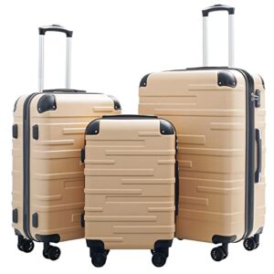 coolife luggage expandable(only 28") suitcase 3 piece set with tsa lock spinner 20in24in28in (champagne)