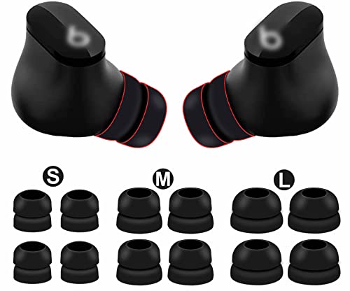 6 Pairs Double Flange Compatible with Beats Studio Buds/Fit Pro Ear Tips, S/M/L Replacement Noise Isolation Silicone Eartips Earbuds Fit in Case for Beat Studio Buds - 2 Flange Black