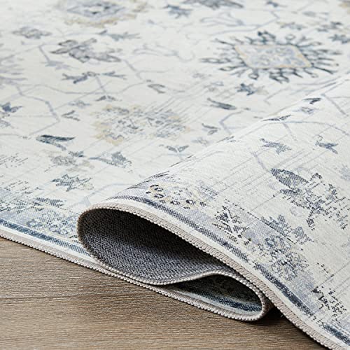 jinchan Area Rug 5x7 Washable Rug Kitchen Light Grey Floral Print Rug Farmhouse Indoor Accent Rug Boho Floor Cover Foldable Thin Rug Non Slip Soft Bath Mat for Bedroom Living Room Dining Room