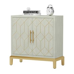 function home accent cabinet with doors, modern wooden sideboard buffet cabinet, credenza storage cabinet for living room, bedroom, kitchen,office and entryway in green/gold