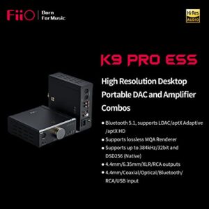 FiiO K9Pro Amplifier Headphone Amps Bluetooth High Resolution Desktop Portable Support Lossless Sound 384kHz/DSD256/MQA/LDAC/AptX Adaptive/AptX HD for PC/Speaker/Home Aduio(K9Pro ESS)