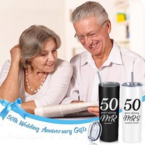 2 Pcs 50th Wedding Anniversary Coffee Mug 50 Years of Being Mr/Mrs Always Right Present Set 50th Anniversary Presents for Couple 20 oz Mug Tumbler with Lids for Grandparents Parents (50th Straight)